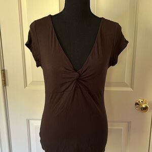 Ann Taylor V-neck T-shirt, brown stretchy Size S